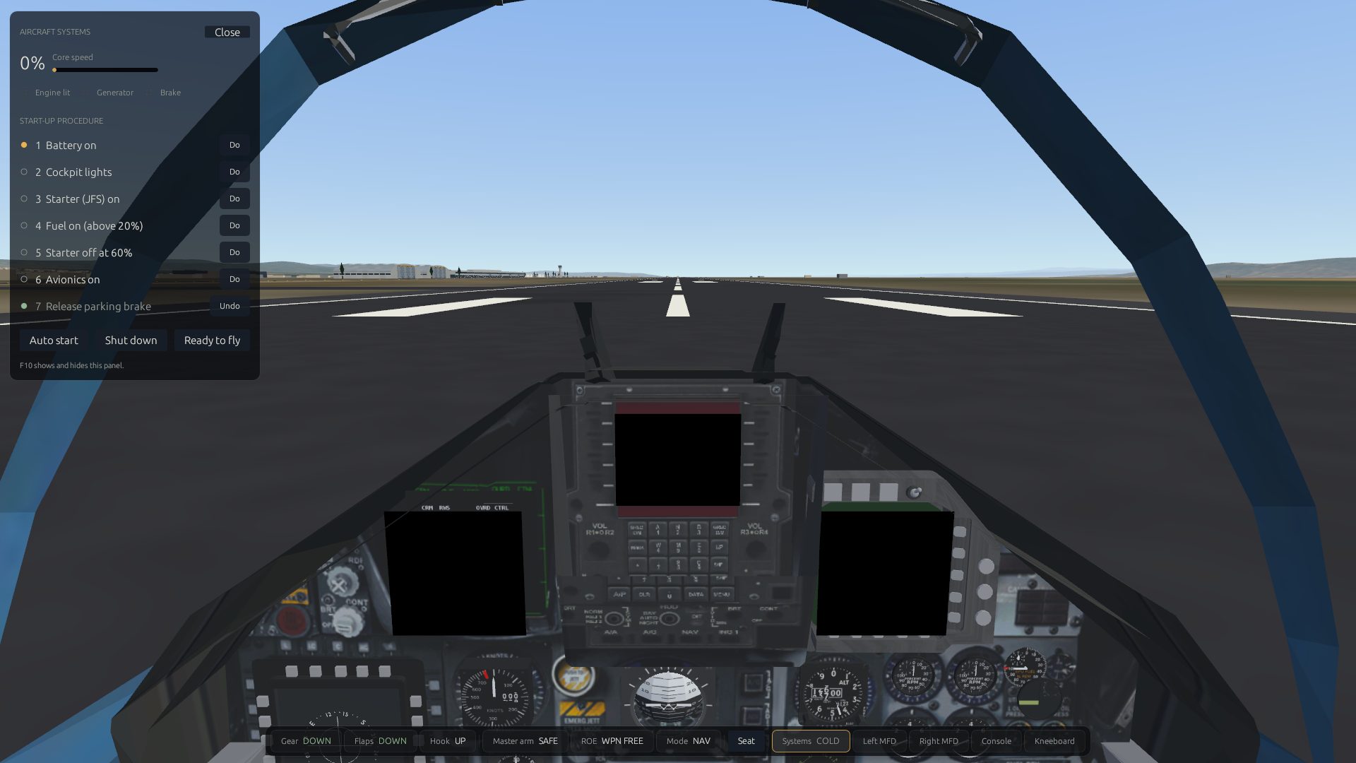 The systems panel on a cold and dark F-15C