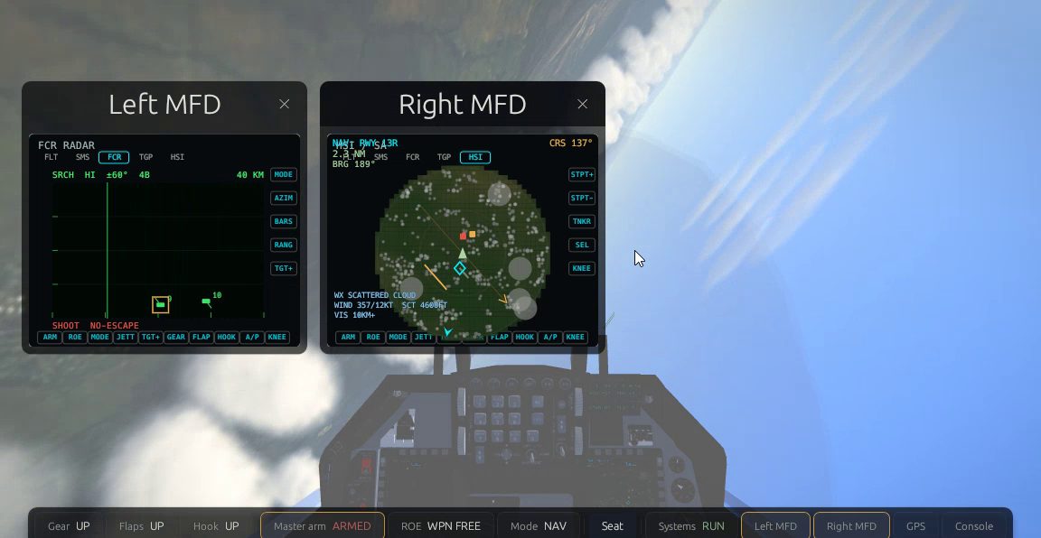 Floating radar and NAV map displays in the F-16 cockpit