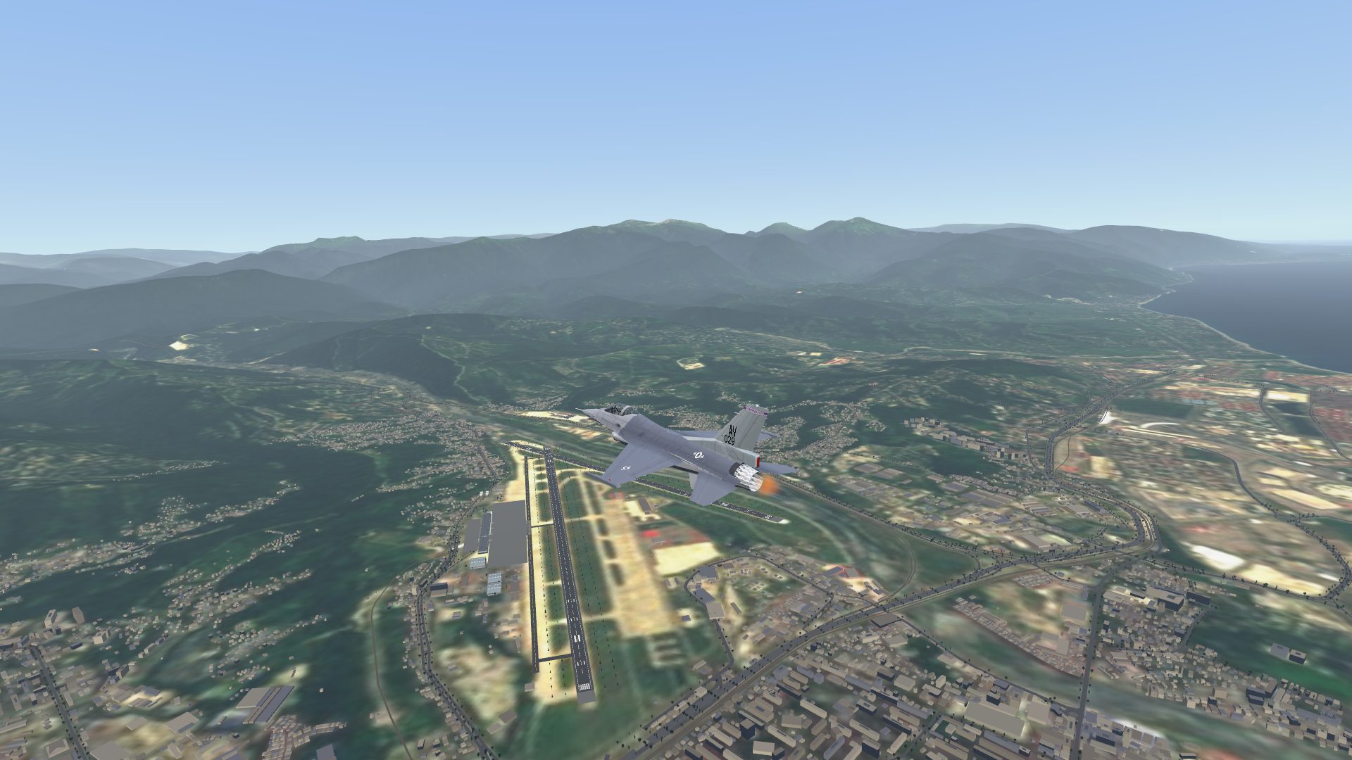 An F-16 over Sochi and the Black Sea coast, on satellite imagery